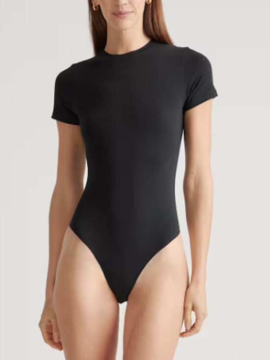 Quince Tops - Quince Stretch Cotton Jersey Short Sleeve Bodysuit Black L NWT